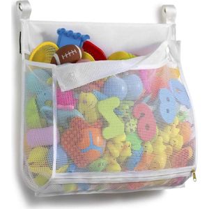 Opbergtas voor badspeelgoed, hangende organizer, tas, badspeelgoed, ritssluiting, mesh-tas, opbergtas, ideaal voor de badkamer van het gezin. (wit)