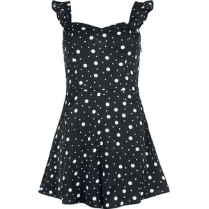 Voodoo Vixen - Polka Dot Flutter Playsuit - L - Zwart