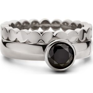 Jonline Schitterende Zilveren Ring met Zwarte Onyx Steen inclusief aanschuifring 16.50mm. (maat 52)