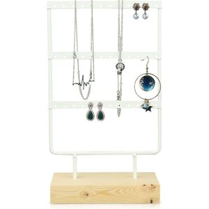 36 gaten & 3 lagen Oorbel Organizer Display Standaard met Houten Basis - Vintage Tafel Sieradenstandaard Opknoping Sieraden Organisator [White]