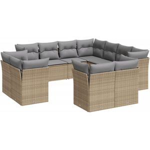vidaXL Loungeset - Loungesets - Tuinset - Tuinbank - 11-delige Tuinset met kussens poly rattan beige