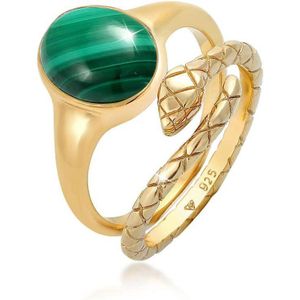 Elli PREMIUM Dames Ring Dames Set Signet Ring Malachiet Slang Trend Blogger in 925 Sterling Zilver