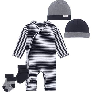 Noppies - Boxpak - Playsuit - Noorvik - Navy stripe - Sokjes - Muts - Maat 50