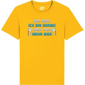 Ein zwei ich bin darbei - Grappige Apres Ski Wintersport Kleding - Mannen / Vrouwen / Unisex - Foute Ski en Snowboard Vakantie Outfit Cadeau - Unisex T-Shirt - Geel - Maat S