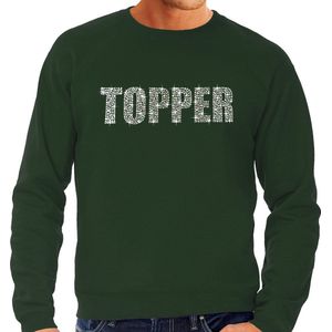 Glitter Topper foute trui groen met steentjes/ rhinestones voor heren - Glitter kleding/ foute party outfit M