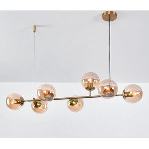 Design pendant hanglamp goud met amber glas 7-lichts - Sette