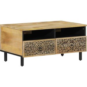 The Living Store Salontafel 80x54x40 cm massief mangohout - Retro Tafel - Bijzettafel - Salontafel - Mangohouten Tafel - Vintage Tafel