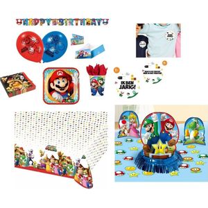 Super Mario - Verjaardag - Kinderfeest - Compleet feestpakket - Themafeest - Feestartikelen - Versiering - Slingers - Bordjes - Bekers - Servetten - Tafelkleed - Tafeldecoratie set - Uitnodigingen - Ballonnen.