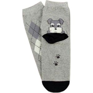 Hondje boven de hiel sokken grijs, ivoor, zwart, maat 35 - 38 in cadeau doosje