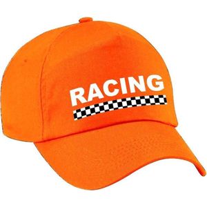 Racing / finish vlag verkleed pet oranje voor dames en heren - Racing team baseball cap - carnaval / kostuum
