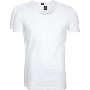 Suitable - Otaru T-Shirt Brede Ronde Hals Wit 2-Pack - Heren - Maat M - Slim-fit