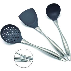 Wokspatel en pollepel, Wokaccessoires, Keukengereiset, 34cm Spatel voor Wok, Chinese Wokgereedschapset, 304 roestvrij staal (grijs)