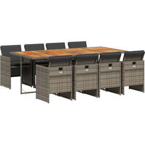 vidaXL 9-delige Tuinset met kussens - Grijs Tuinset - Buitentafels - Lounge Set - Eetkamerset - Patio Furniture