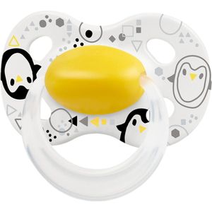 Fopspeen - Wit / Geel - Pinguïns - Siliconen - 0 tot 6 maanden - Baby - Ring - Jong