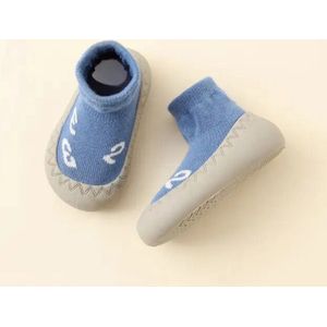 Anti-slip babyschoentjes - Soksloffen - Eerste loopschoentjes van Baby-Slofje - Blauw cijfers maat 24