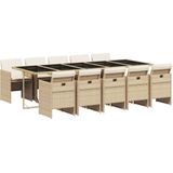 vidaXL - 11-delige - Tuinset - met - kussens - poly - rattan - beige