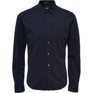 Overhemd heren- donker blauw- Onsmiles- Shirt- Only & Sons- elastaan- stretch- Lange mouwen- Maat M