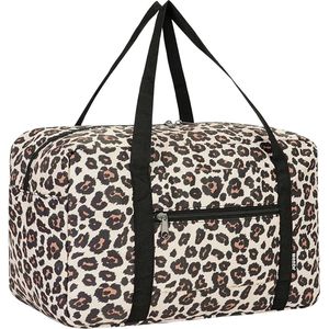 Handbagagetas, voor op het vliegtuig, reistas, klein, opvouwbaar, 40 x 20 x 25 cm, sporttas, ziekenhuistas, weekendtas - panterprint roze