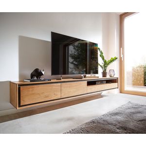 Tv-meubel Stonegrace Acacia natuur 240 cm 2 deuren 1 legplank 2 laden steenfineer zwevend lowboard