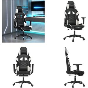 vidaXL Gamestoel met voetensteun kunstleer zwart en wit - Gamingstoel - Gamingstoelen - Televisiestoel - Racingstoel