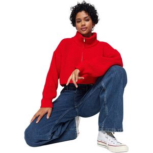 Trendyol Rode Super Crop Gebreide Trui Met Ritssluiting Twoaw24Kz00527
