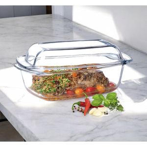 Ovenschaal met deksel en handgrepen, 5,1 liter, rechthoekige glazen braadpan van hittebestendig glas, glazen ovenvorm voor vlees, lasagne, oven