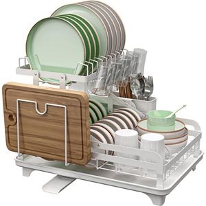JL Cuisine - Bordenrek - 2-Lagen - Opvouwbaar - Met Snijplankhouder - Wit