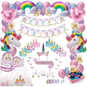 Fissaly 137 Stuks Luxe Eenhoorn Verjaardag Decoratie Versiering – Unicorn Set – Kinderfeest – Feest