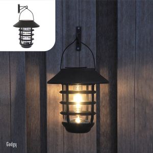 Gadgy Solar Tafellamp en Wandlamp Bijenkorf - Lantaarn met Wandhaak - Solar Tuinverlichting op Zonneenergie Buiten - Led Buitenverlichting met Sensor - Zwart Metaal