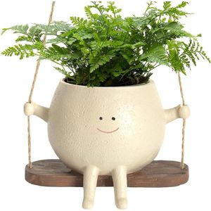 Om op te hangen plantenpot met houten standaard - schattige levendige bloempot voor binnen, balkon en tuin - henneptouw - type 1
