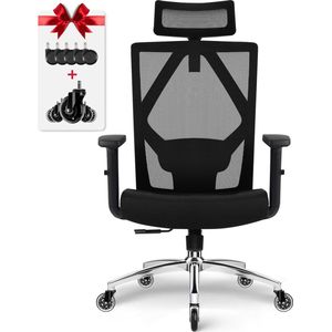 Ergonomische Bureaustoel-Bureaustoel-3D lendensteun-2D hoofdsteun-Bureaustoelen voor Volwassenen-met Verstelbare Hoofdsteun,Armleuningen en Lendensteun-traagschuim zitting-Zwart