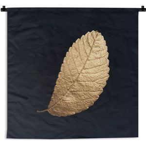 Wandkleed Golden leaves vierkant - Blad van goud op een zwarte achtergrond Wandkleed katoen 150x150 cm - Wandtapijt met foto