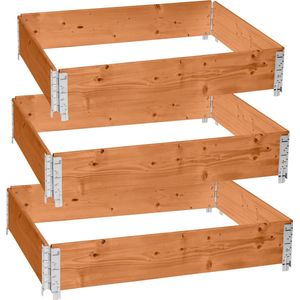 Garronda Kweekbak Palletrand 3-Pack 120x80x20cm - Bruint - Bloemen - Kruiden - Palletframe - Natuurlijke Verhoogde Bloembedden - GD-BUD-PAL