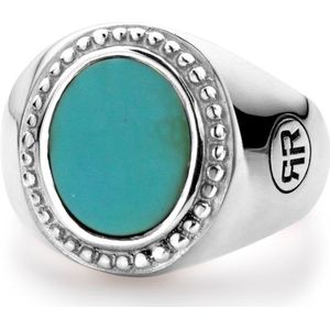 Rebel and Rose 925 Sterling Zilveren Oval Turquois Ring  (Maat: 54) - groen