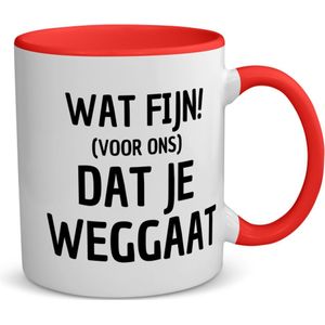 Akyol - wat fijn dat je weggaat koffiemok - theemok - rood - Afscheid bedank cadeau - collega's - werk - afscheidscadeau - verjaardagscadeau - 350 ML inhoud