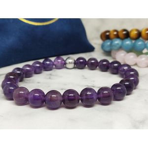 Mei's | Handmade Gems Of Candy armband | polsmaat 16 cm / Amethist | armband dames / armband mannen / edelstenen sieraad / kralenarmband | Edelsteen / Stainless Steel / 316L Roestvrijstaal / Chirurgisch Staal | paars