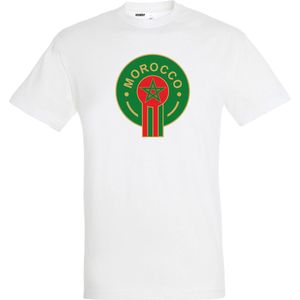 T-shirt Embleem Marokko Groot | Rood Marokko Shirt | WK 2022 Voetbal | Morocco Supporter | Wit | maat L