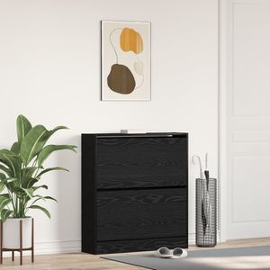 vidaXL - Schoenenkast - met - Flip - Lade - Zwart - Eiken - 80x21x87,5 - cm