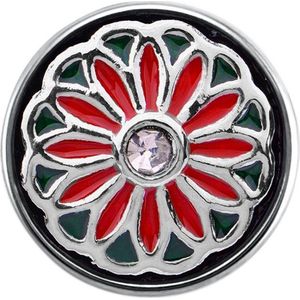 Quiges - Dames Click Button Drukknoop 18mm Zirkonia Bloem Groen met Rood - EBCM258