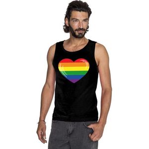 Gay pride singlet shirt/ tanktop met Regenboog vlag in hart zwart heren XXL