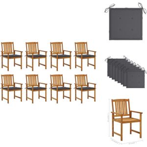 vidaXL Tuinstoelenset - Massief acaciahout - Olieafwerking - 8 stuks - 61x57x92 cm - Antraciet kussen - Tuinstoel