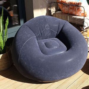 Fauteuil / Zitzak / Lounge stoel / Cmadeco / Opblaasbaar / Rond met rugzitting / Zachte fluweelachtige stof / Blauw Grijs / Ø 100cm / Hoogte 70 cm / UV bestendig en waterafstotend / Voor binnen en buiten