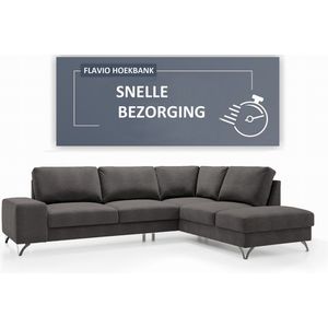 Flavio P hoekbank met slaapfunctie, met beddengoedcontainer, modulaire hoekbank, grafiet kleur, 283 x 214 cm, Maxi Maja
