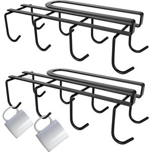 Bekerhouder met haken - Set van 2 - Koffiekophouder - Op te hangen - Kast inzetstuk - Bekerhouder zonder boren - Riem sjaal sleutelopslag