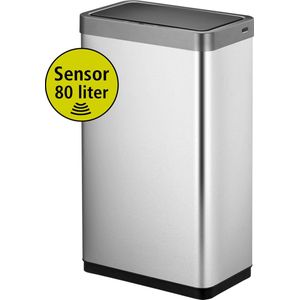 EKO Mirage Sensor Prullenbak - 80 Liter - matzilver RVS - soft-close - fingerprintproof