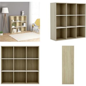 vidaXL Boekenkast 98x30x98 cm spaanplaat wit en sonoma eikenkleurig - Boekenkast - Boekenkasten - Kast - Kasten