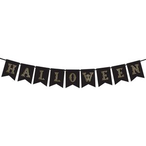 Vlaggenlijn Halloween - Decoratie - Versiering - Vlaggetjes - Slinger - 175 cm - Papier - zwart - goud