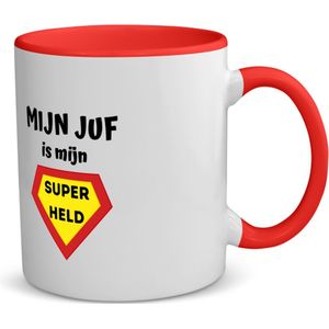 Akyol - mijn juf is mijn superheld koffiemok - theemok - rood - Juf - super juf - verjaardag - cadeautje voor juf - juf artikelen - kado - geschenk - collega's - 350 ML inhoud