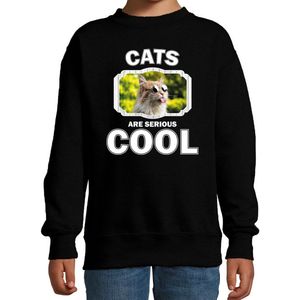 Dieren katten sweater zwart kinderen - cats are serious cool trui jongens/ meisjes - cadeau gekke poes/ katten liefhebber - kinderkleding / kleding 98/104
