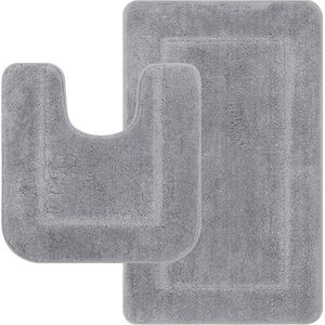 Badmat en toilet van zachte anti-slip microvezel, grijs, wasbaar - 53 x 86 cm + 50 x 50 cm